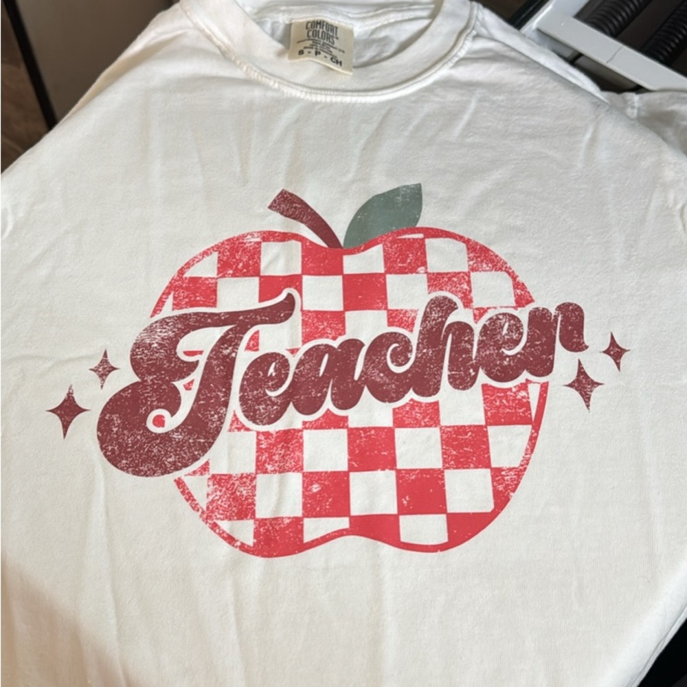 Comfort Colors White Tee with Red Apple Design